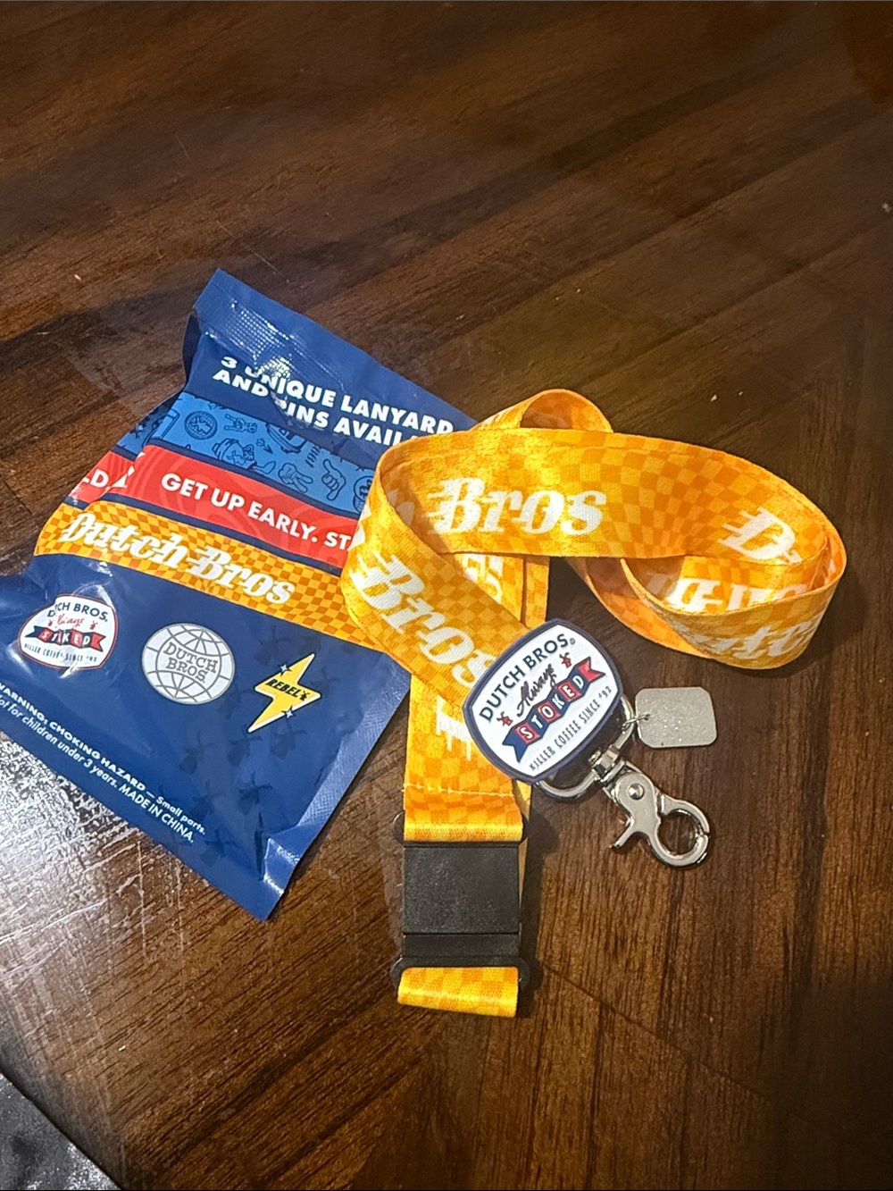 Dutch Bros Bright yellow Checker Logo Lanyard w/ pin (mystery lanyard/pin 6/26)